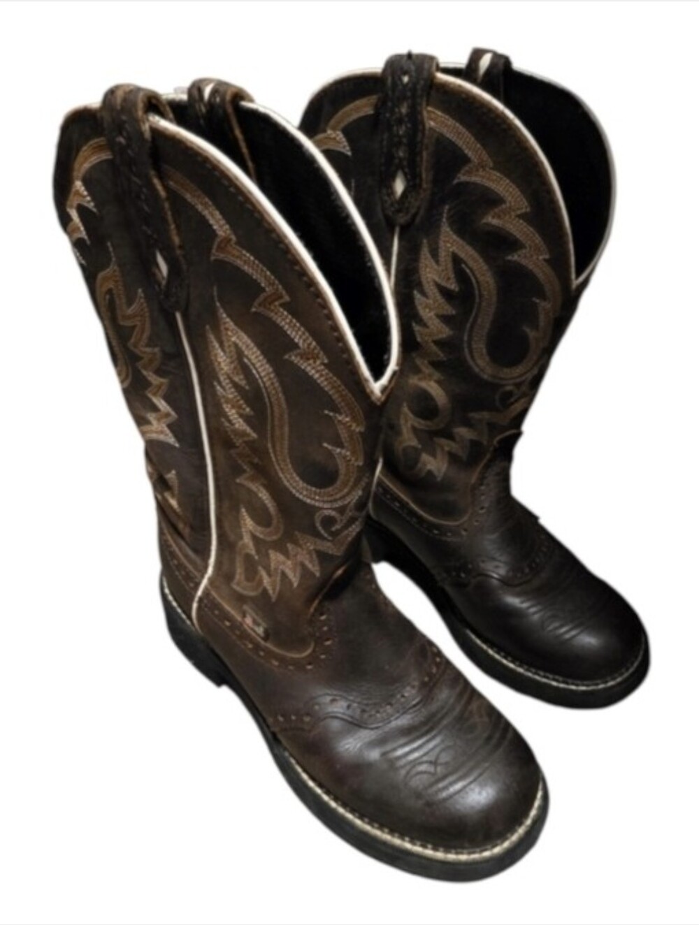 Justin Gypsy ($235) Boots Women Size 8.5 Brown Leather Western Pull On Round Toe